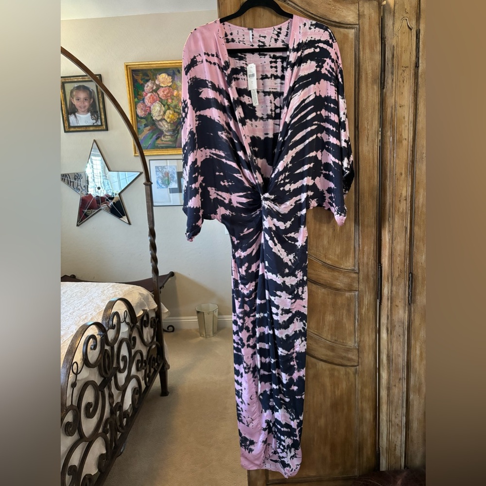 Anthropologie navy and mauve print dress NWT maxi dress. Size L